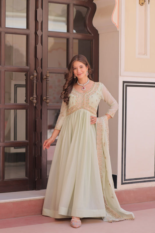 Graceful Pastel Charm Handcrafted Embroidered Anarkali Set