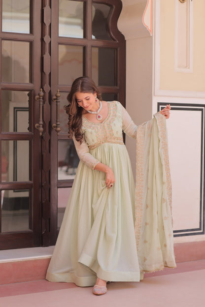 Graceful Pastel Charm Handcrafted Embroidered Anarkali Set