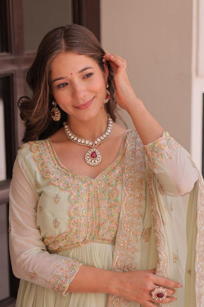 Graceful Pastel Charm Handcrafted Embroidered Anarkali Set
