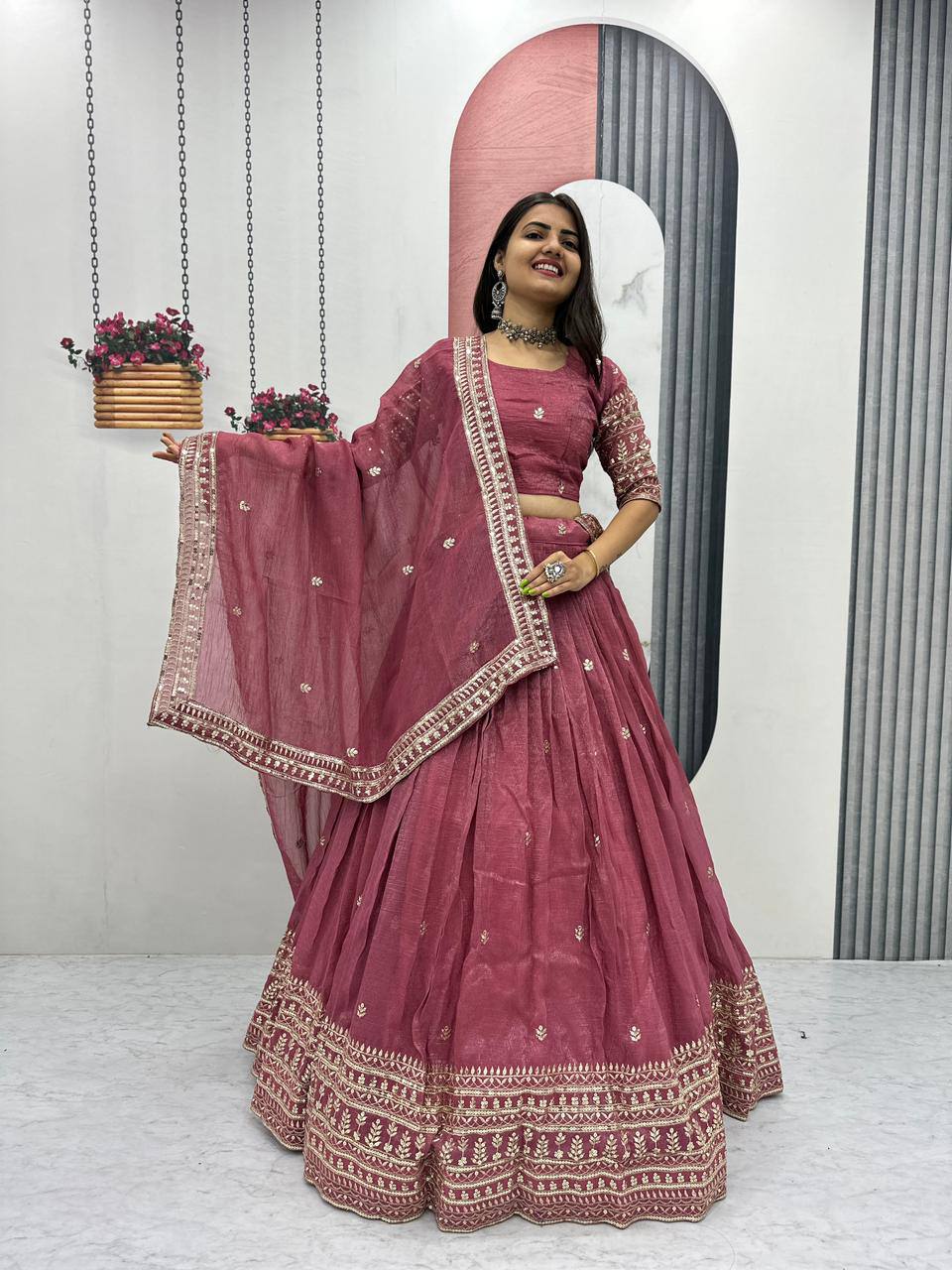 Ridhi’s Golden Charm Lehenga Choli
