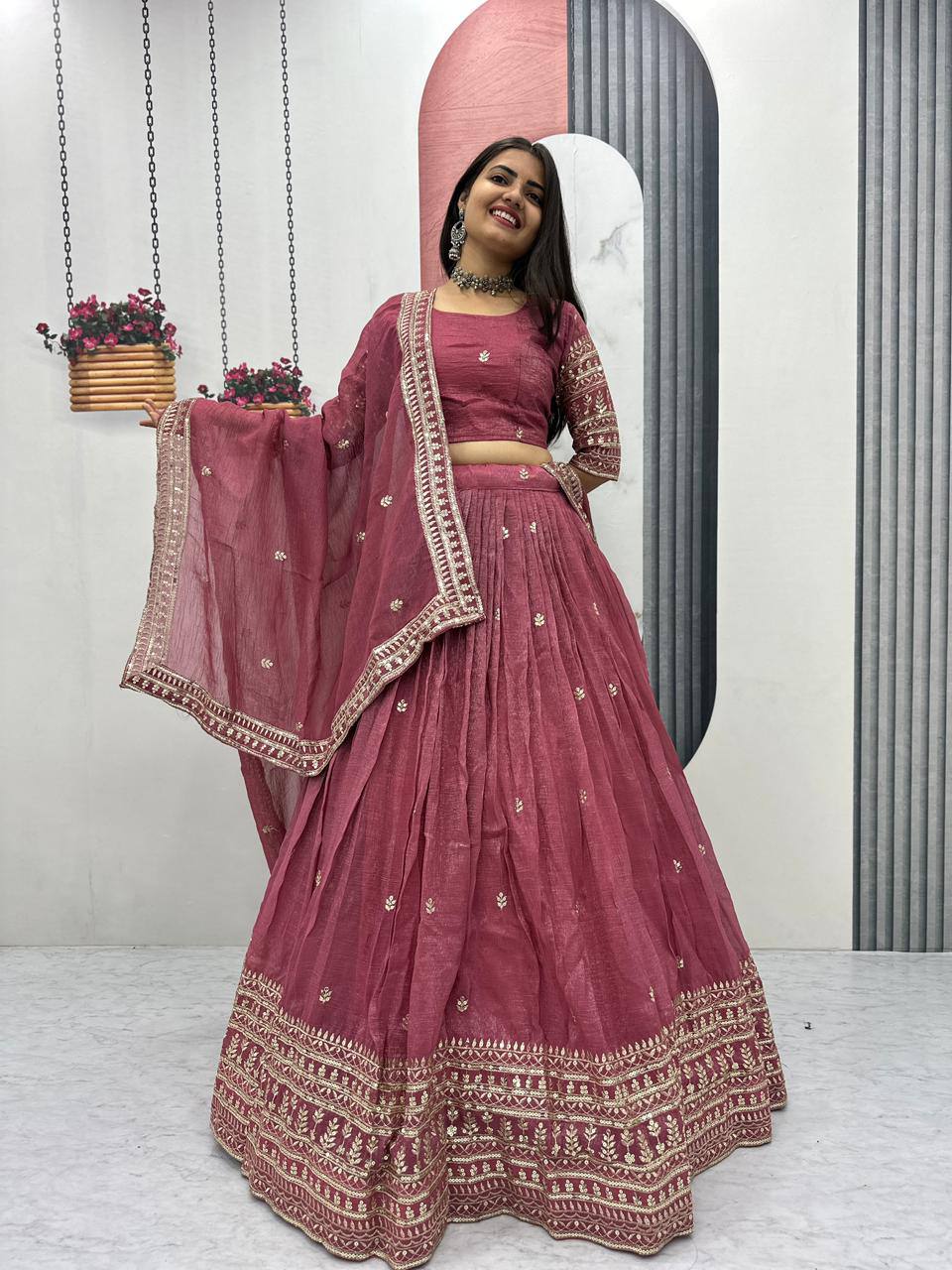 Ridhi’s Golden Charm Lehenga Choli