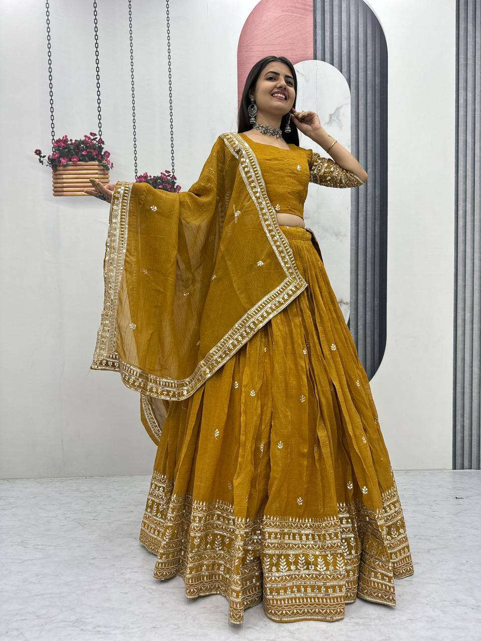 Ridhi’s Golden Charm Lehenga Choli