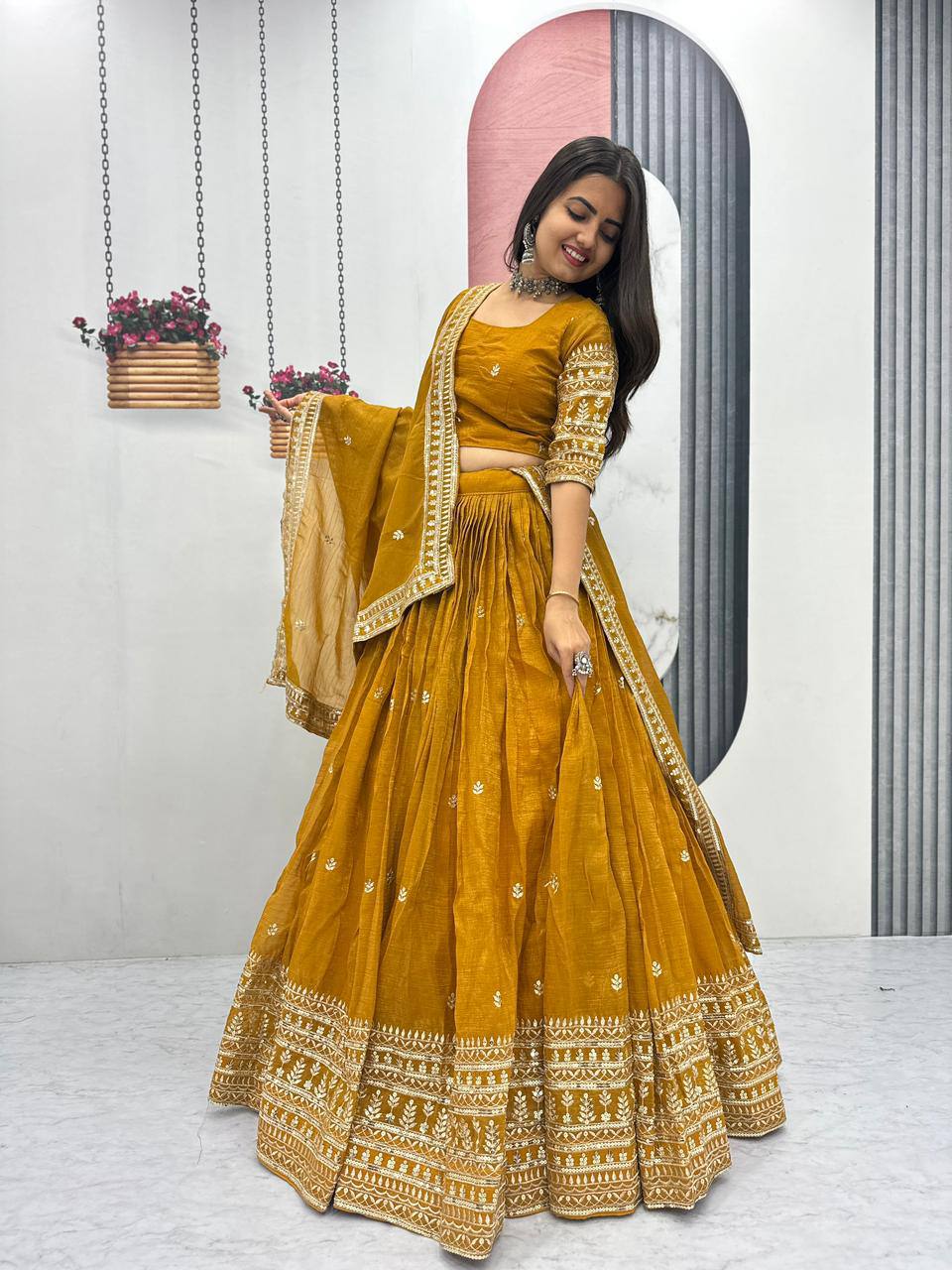 Ridhi’s Golden Charm Lehenga Choli