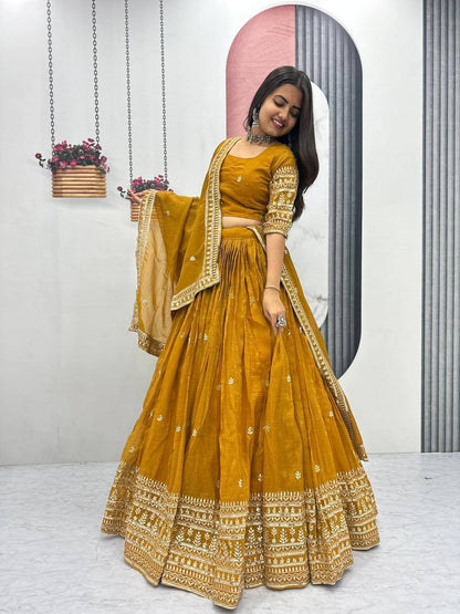 Ridhi’s Golden Charm Lehenga Choli