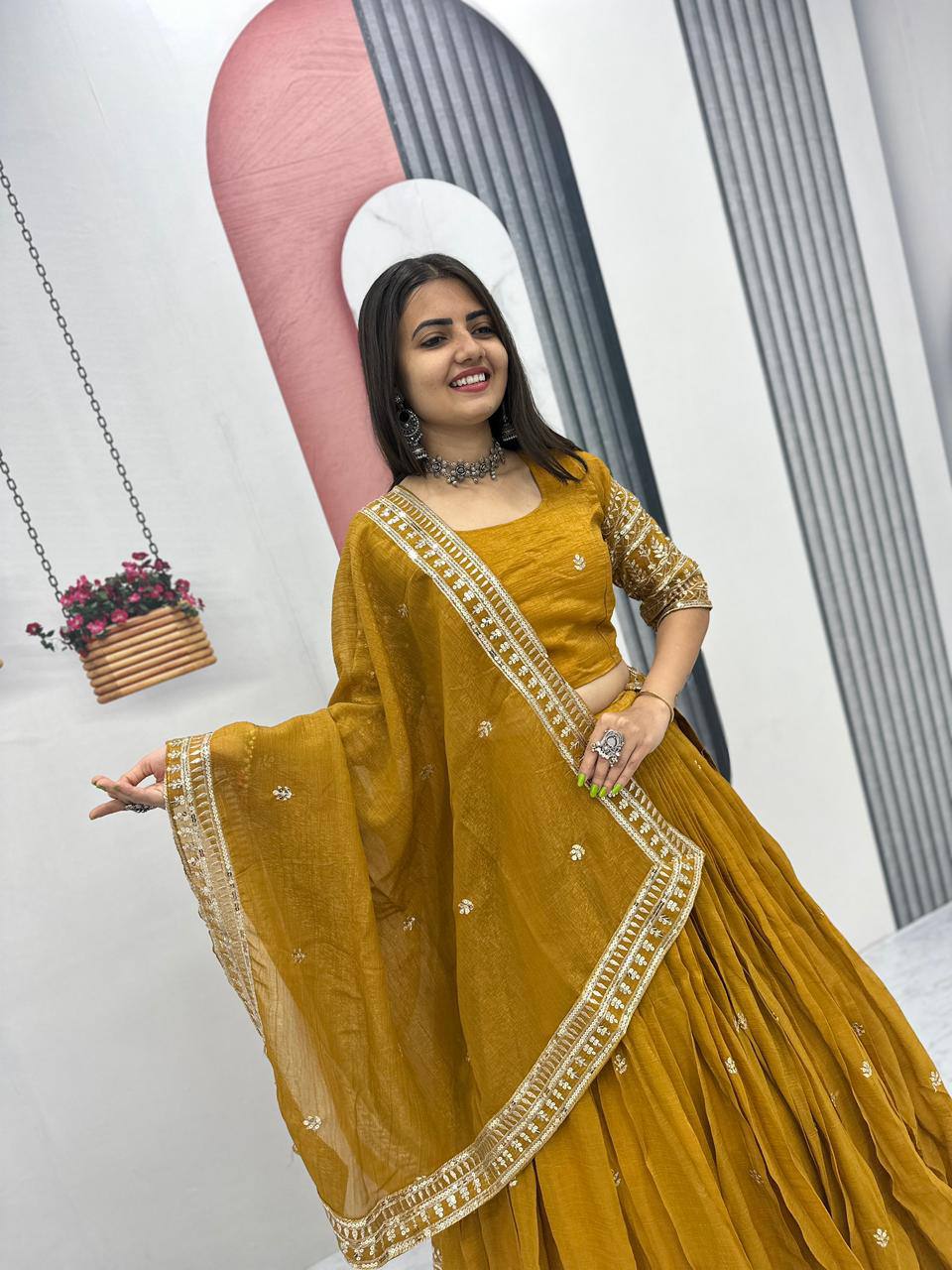 Ridhi’s Golden Charm Lehenga Choli