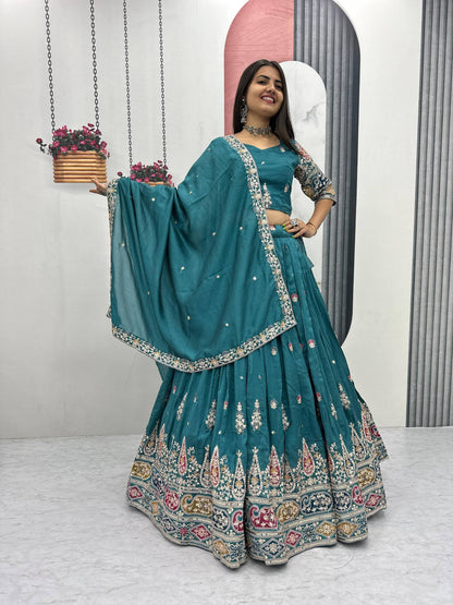 Palak Noor Teal Embroidered Lehenga Choli