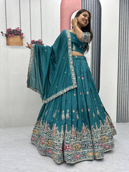 Palak Noor Teal Embroidered Lehenga Choli