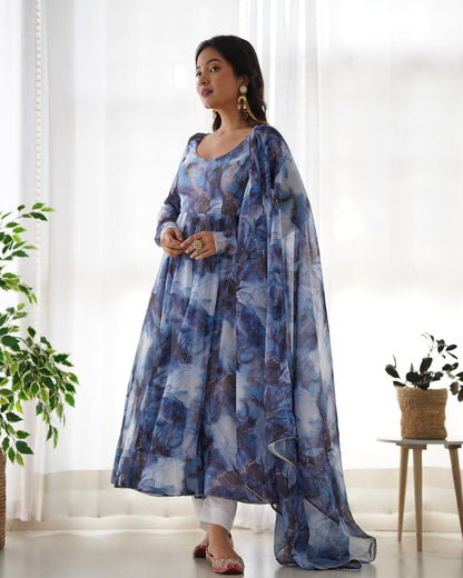Ocean Mist Marble Print Serenity Anarkali Suit