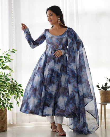 Ocean Mist Marble Print Serenity Anarkali Suit