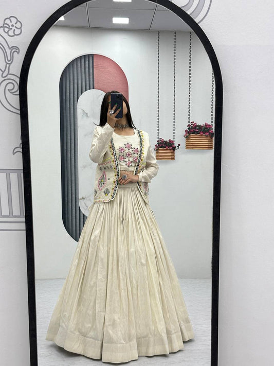 Noor-e-Nazaakat: Off-White Lehenga with Mirror Work Jacket