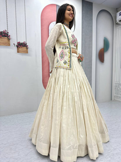 Noor-e-Nazaakat: Off-White Lehenga with Mirror Work Jacket