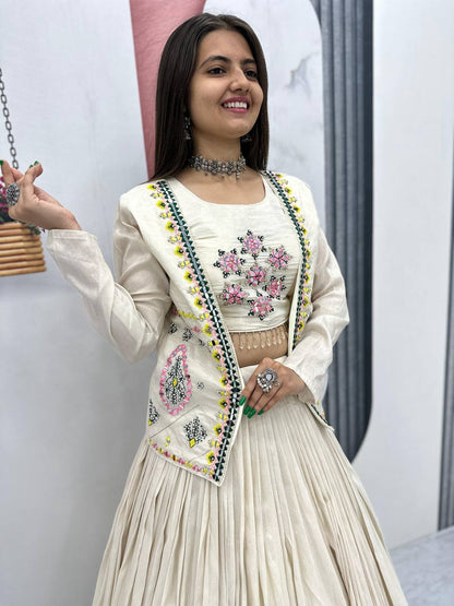 Noor-e-Nazaakat: Off-White Lehenga with Mirror Work Jacket
