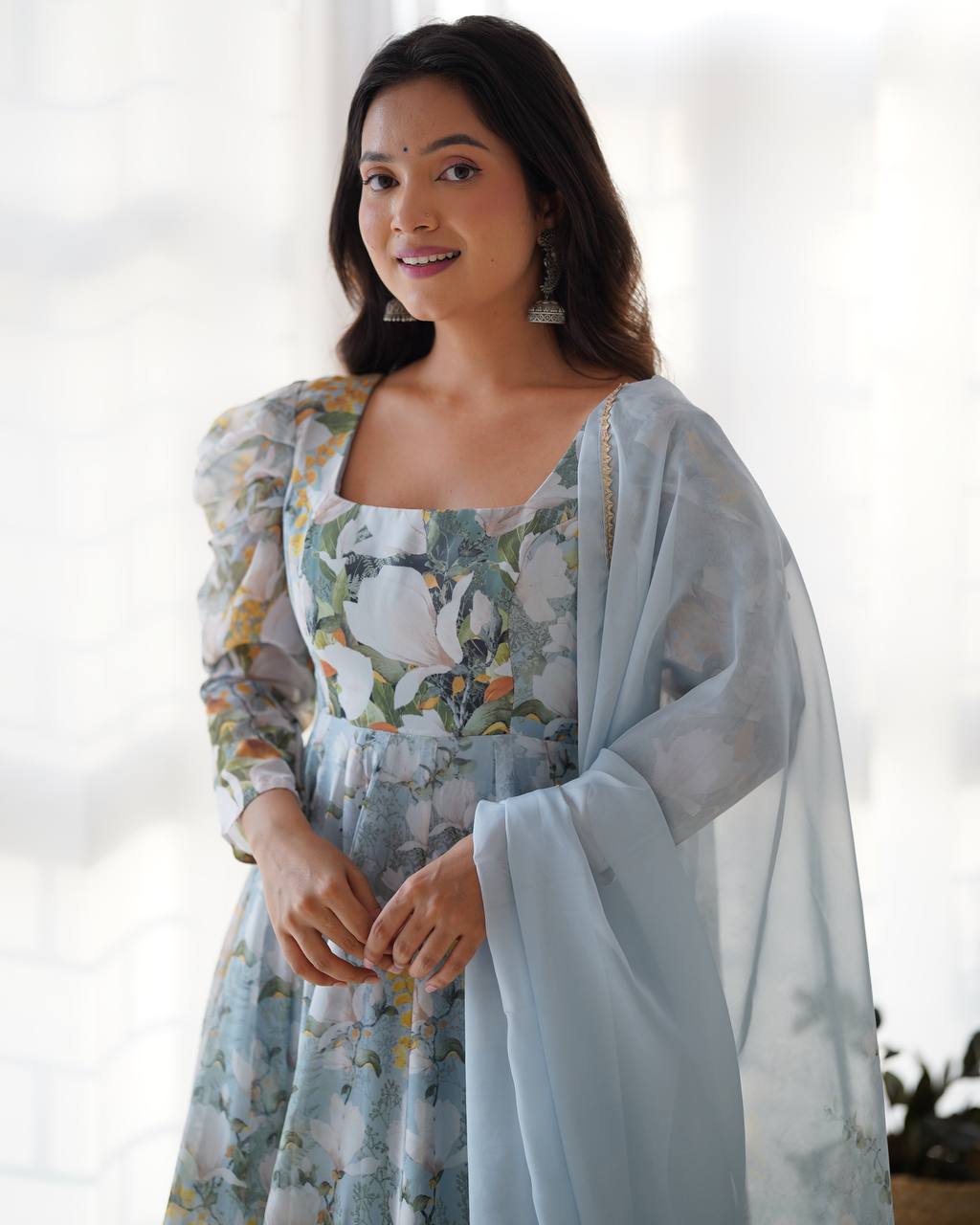 BloomAura Heavy Pure Soft Organja Silk Floral Print Anarkali Set