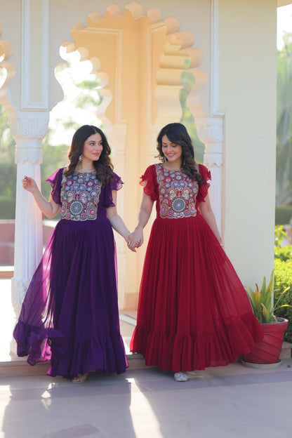 Rangnaari Reflections: Beads and Sequins Multithreaded Embroidered Work Gowns