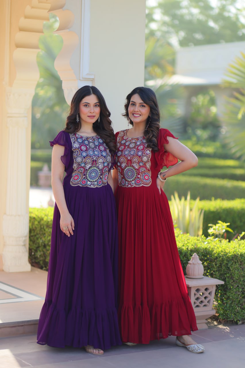 Rangnaari Reflections: Beads and Sequins Multithreaded Embroidered Work Gowns