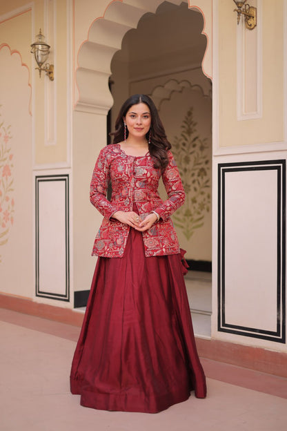 Vistara Elegance Indo Western Jacket Lehenga Set