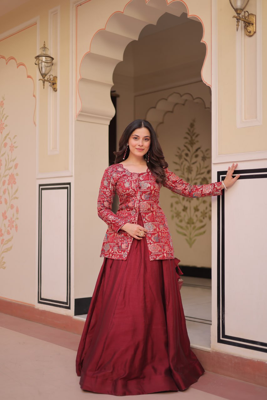 Vistara Elegance Indo Western Jacket Lehenga Set