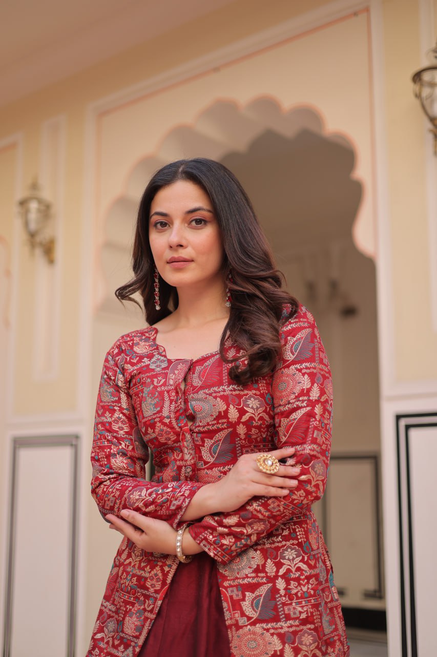 Vistara Elegance Indo Western Jacket Lehenga Set