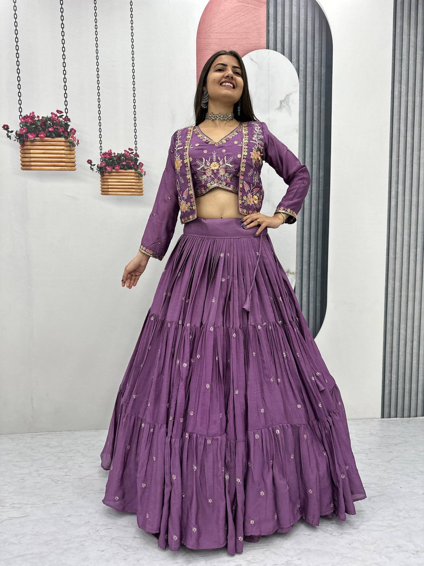 Sunlit Bloom Vibrant Yellow And Purple Ethnic Lehenga Set