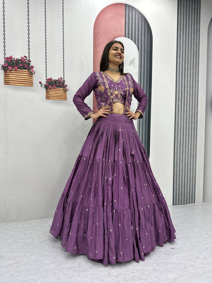 Sunlit Bloom Vibrant Yellow And Purple Ethnic Lehenga Set
