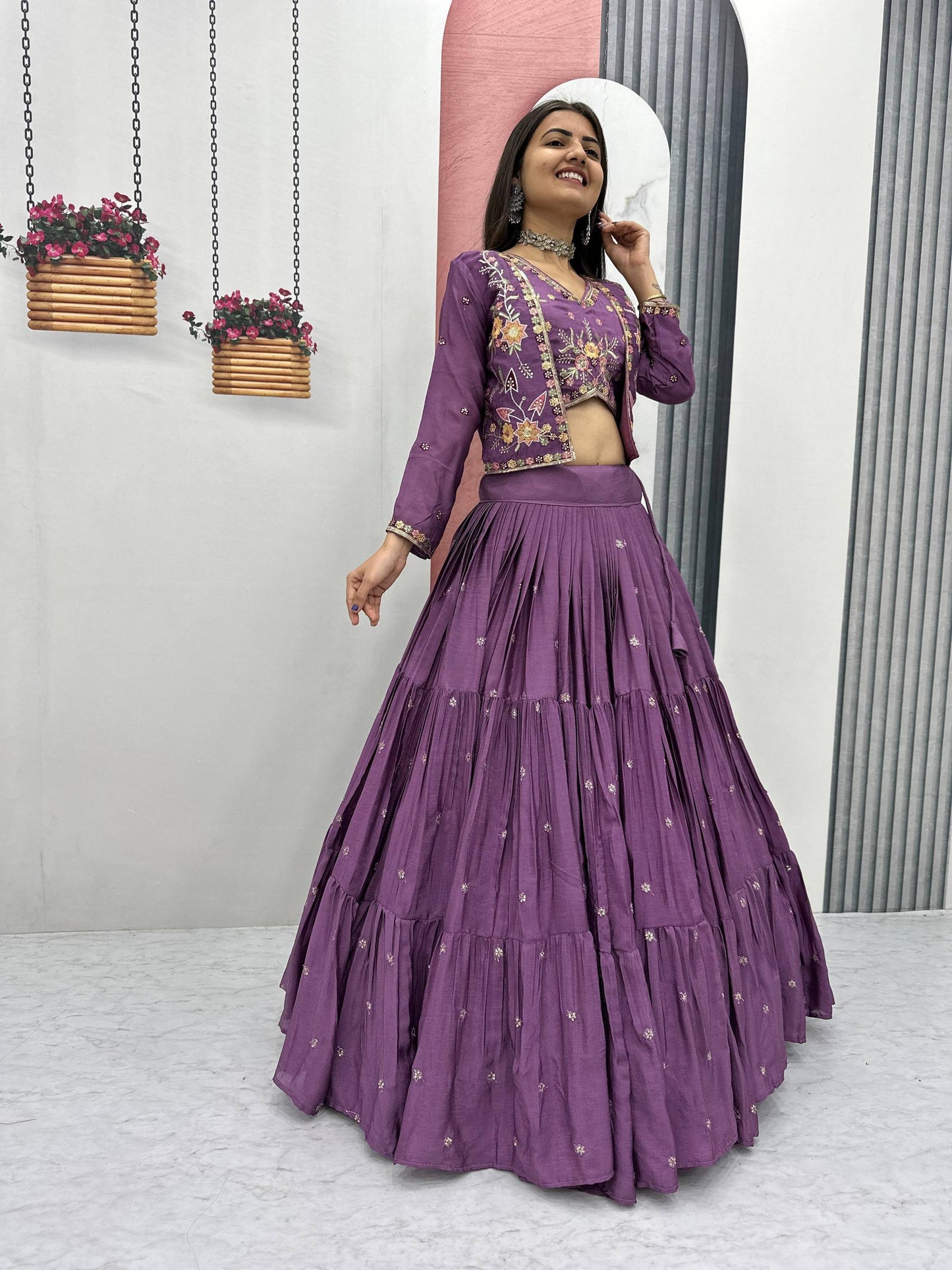Sunlit Bloom Vibrant Yellow And Purple Ethnic Lehenga Set