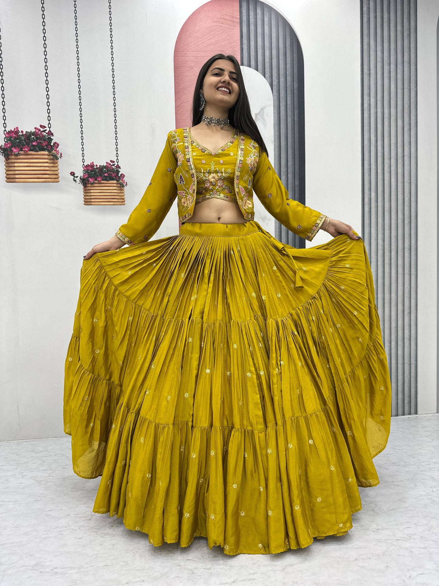 Sunlit Bloom Vibrant Yellow And Purple Ethnic Lehenga Set