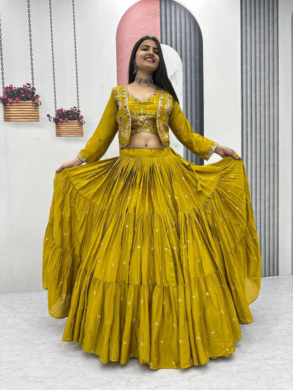 Sunlit Bloom Vibrant Yellow And Purple Ethnic Lehenga Set