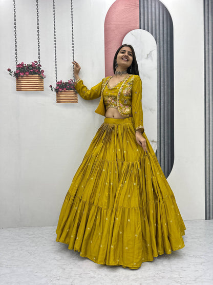 Sunlit Bloom Vibrant Yellow And Purple Ethnic Lehenga Set