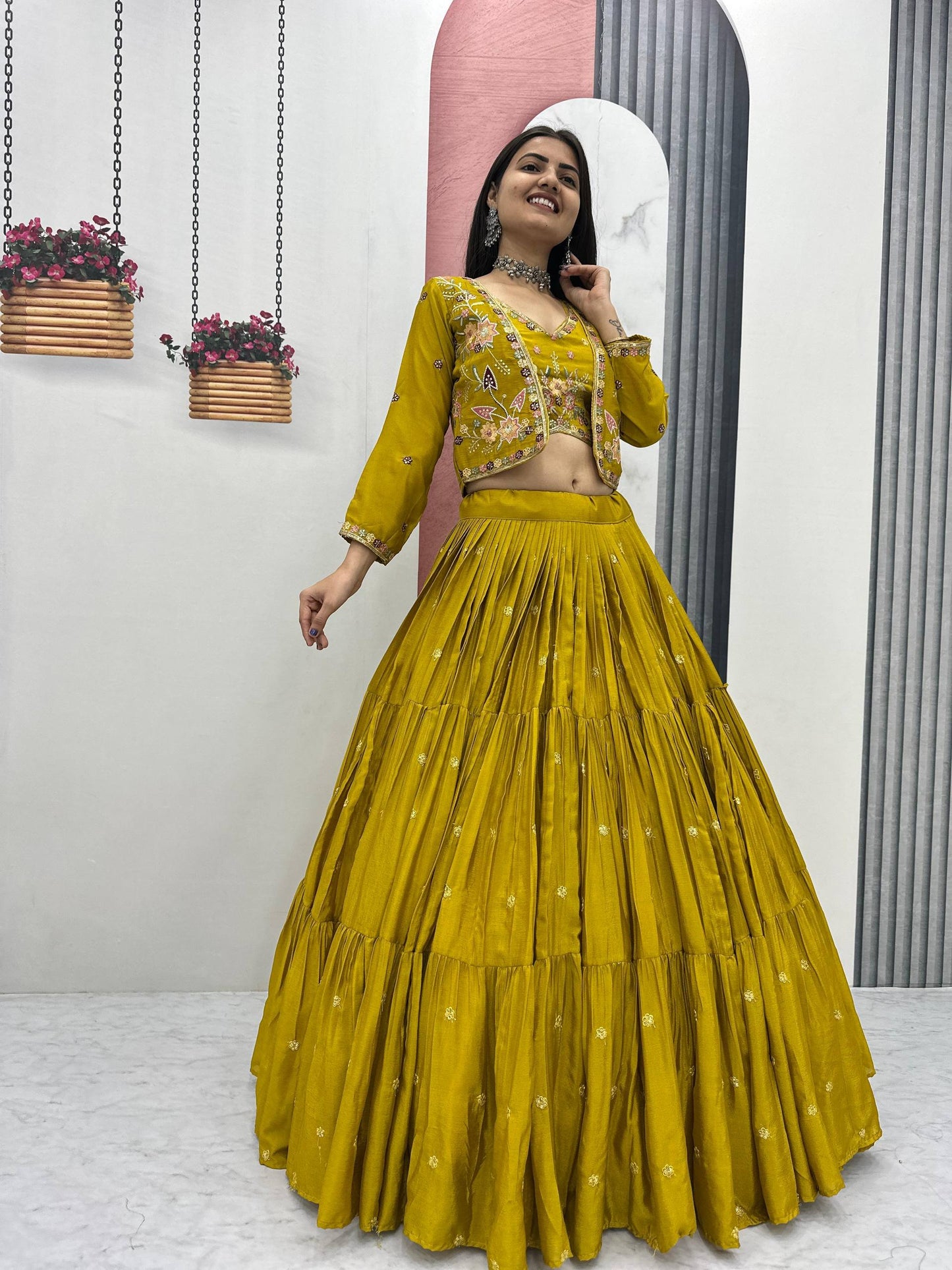 Sunlit Bloom Vibrant Yellow And Purple Ethnic Lehenga Set