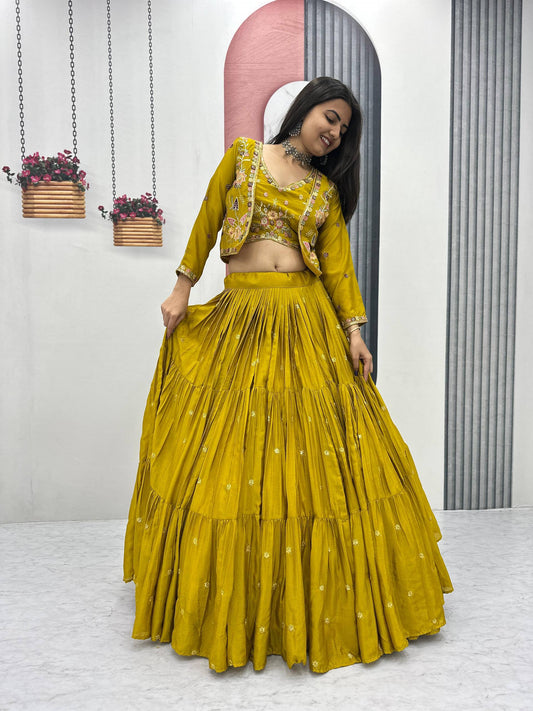Sunlit Bloom Vibrant Yellow And Purple Ethnic Lehenga Set