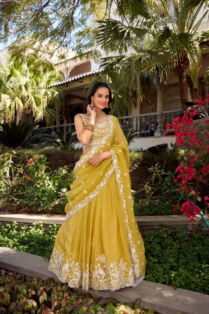 Aisha yellow Gold Crush Heritage Lehenga