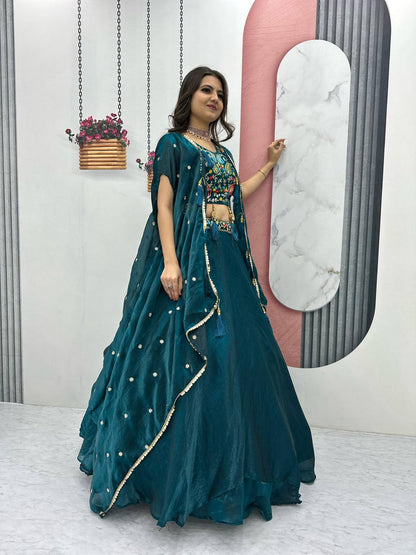 Vaidehi  Embroidered Crop Top With Floral Lahenga Choli