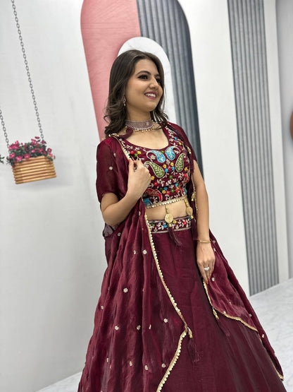 Vaidehi  Embroidered Crop Top With Floral Lahenga Choli