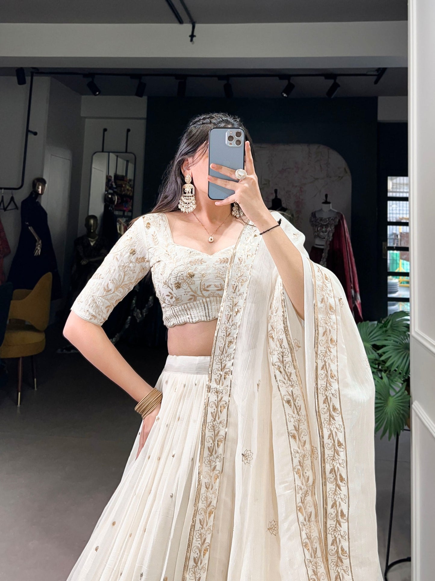Zahreen Ethnic Silver Glosy Lehenga  Choli
