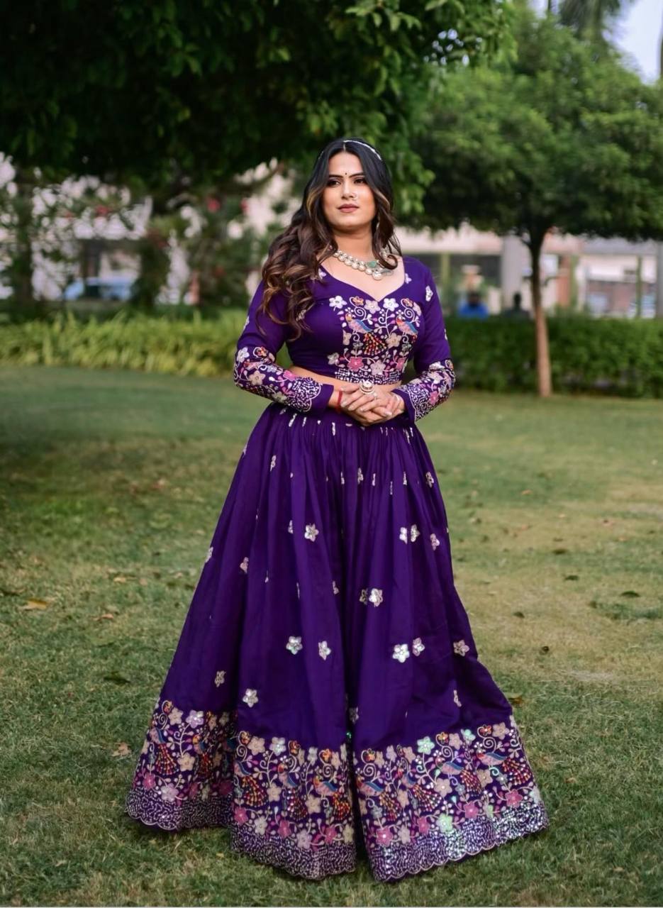 Kalki purple Designer Pure Chinon Lahenga