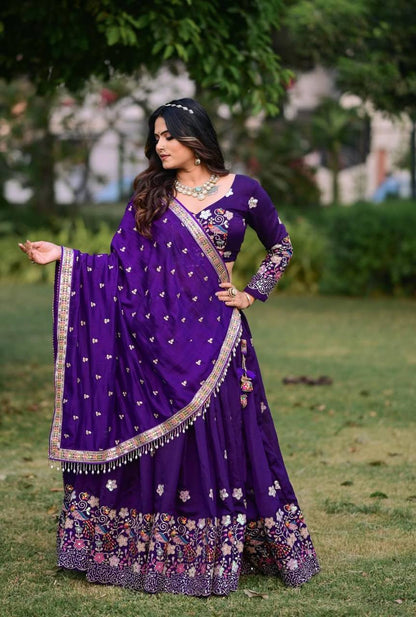 Kalki purple Designer Pure Chinon Lahenga