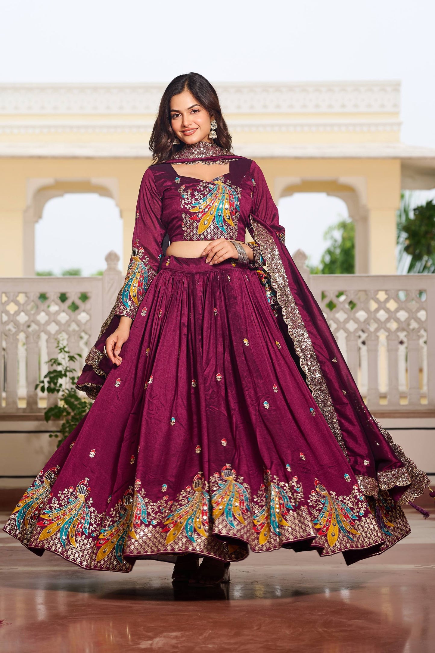 Naira’s Regal Aura: Heavy  Embroidery Sequence & Thred Work Lehenga Choli