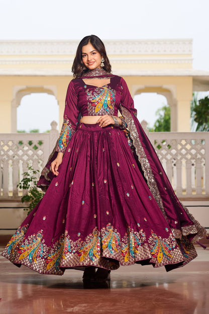 Naira’s Regal Aura: Heavy  Embroidery Sequence & Thred Work Lehenga Choli