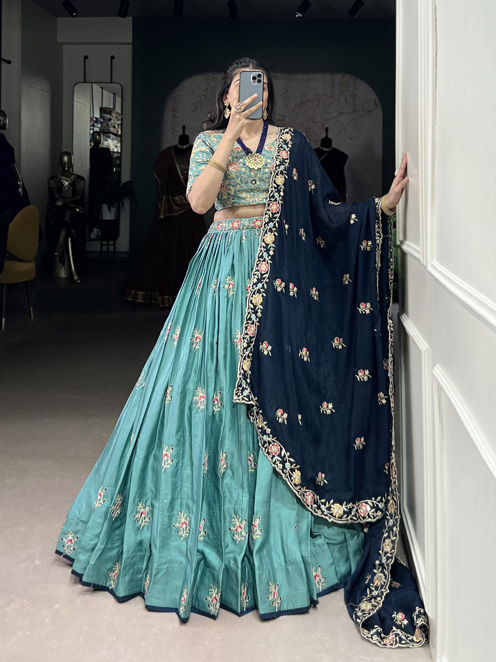 Ruhani’s Teal Blossom Elegance Lehenga Set