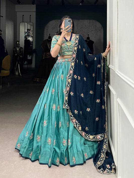 Ruhani’s Teal Blossom Elegance Lehenga Set