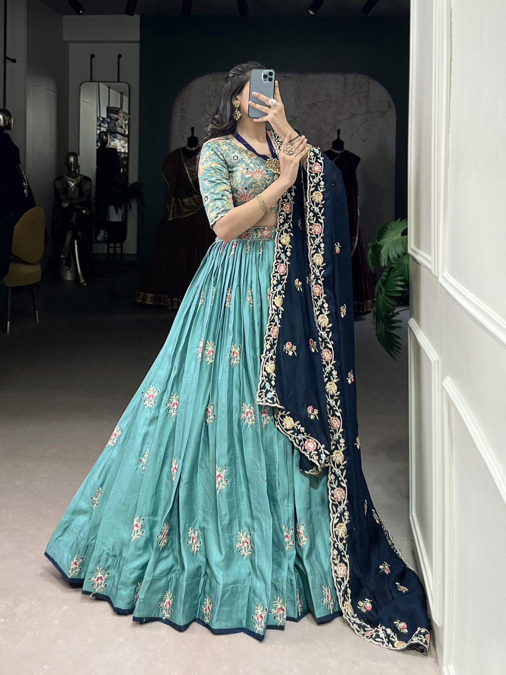 Ruhani’s Teal Blossom Elegance Lehenga Set