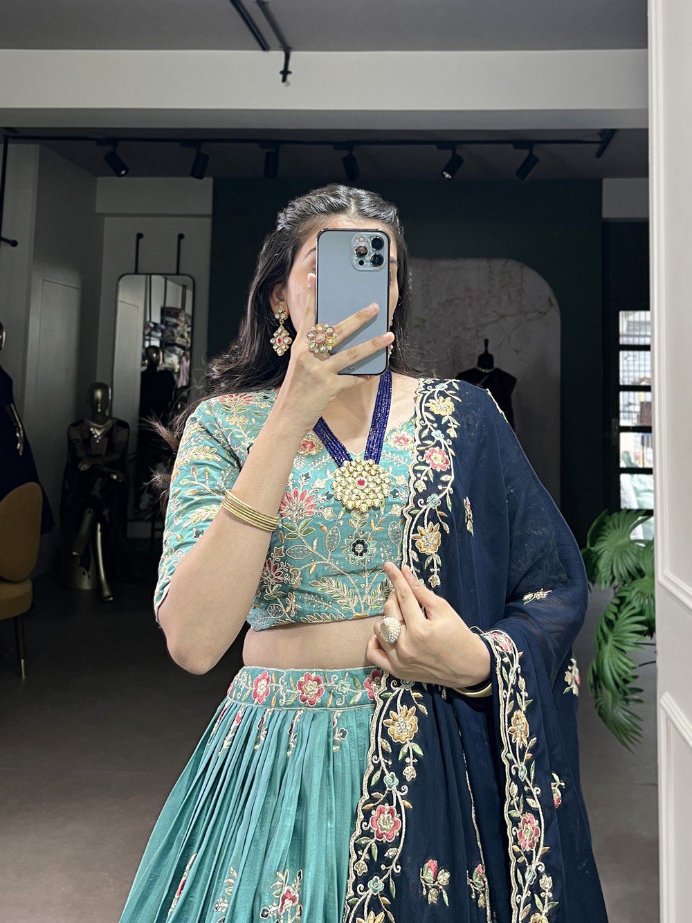 Ruhani’s Teal Blossom Elegance Lehenga Set