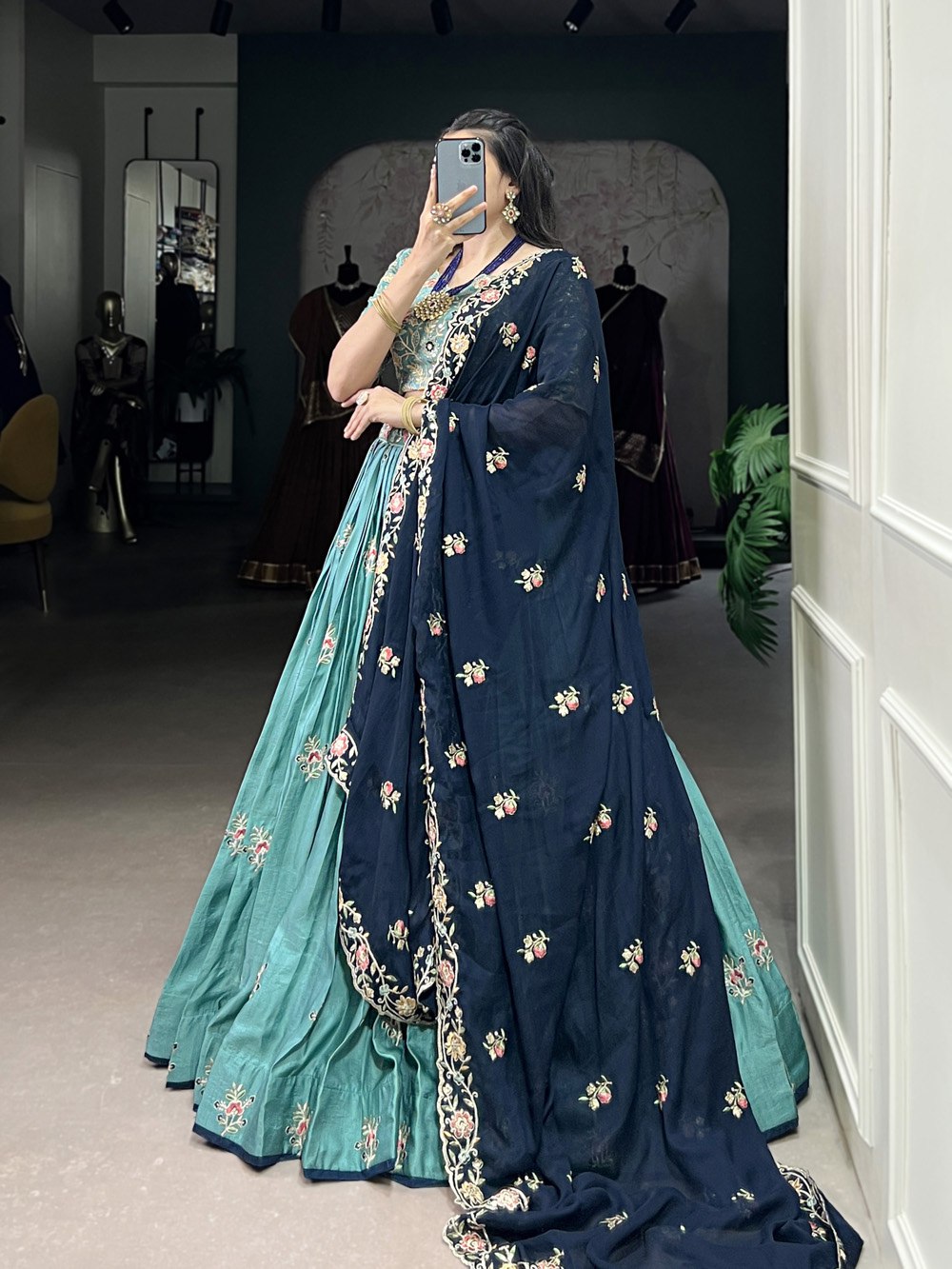 Ruhani’s Teal Blossom Elegance Lehenga Set
