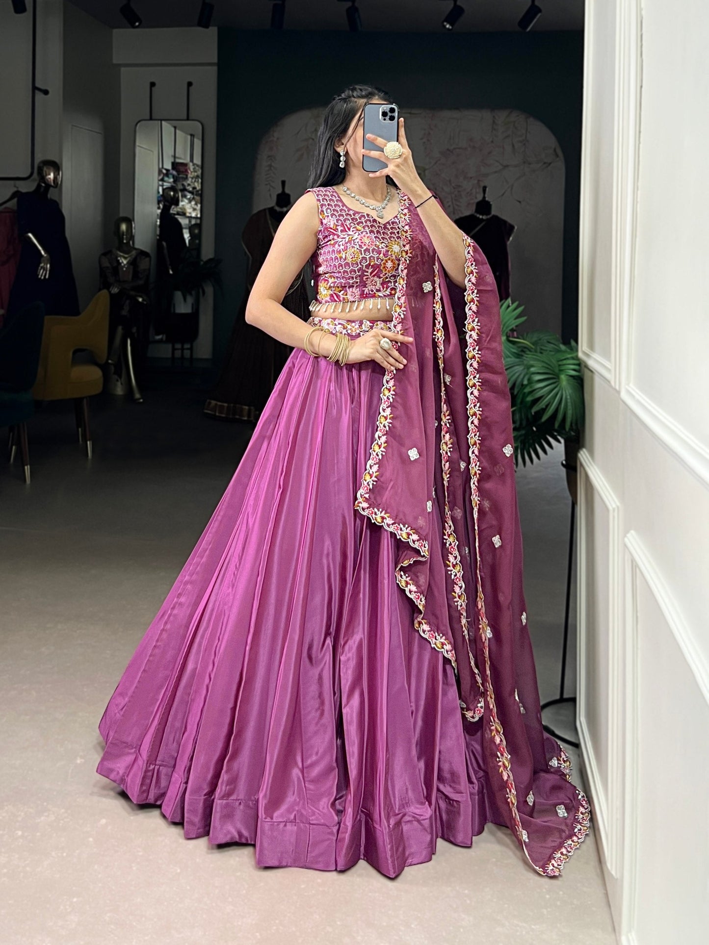 Amaira Royale Magenta Embroidered Silk Lehenga Set