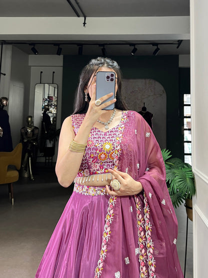 Amaira Royale Magenta Embroidered Silk Lehenga Set