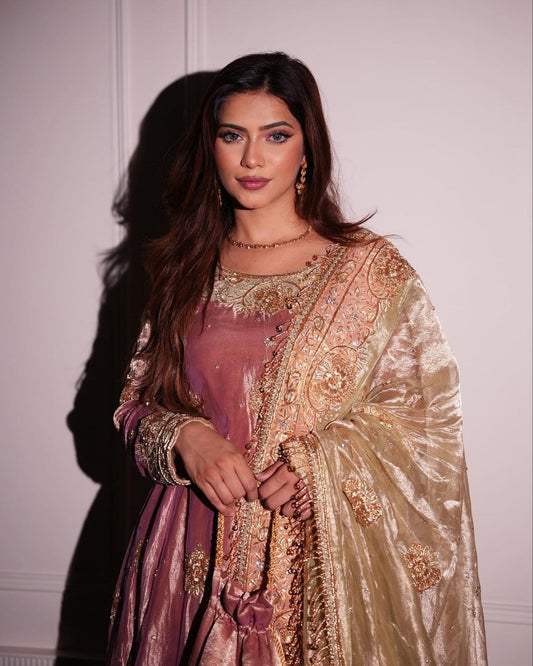 Shavi's' Peach Havy Zimmy Chu Royal Elegant Suit Set