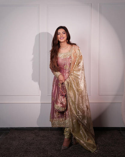 Shavi's' Peach Havy Zimmy Chu Royal Elegant Suit Set