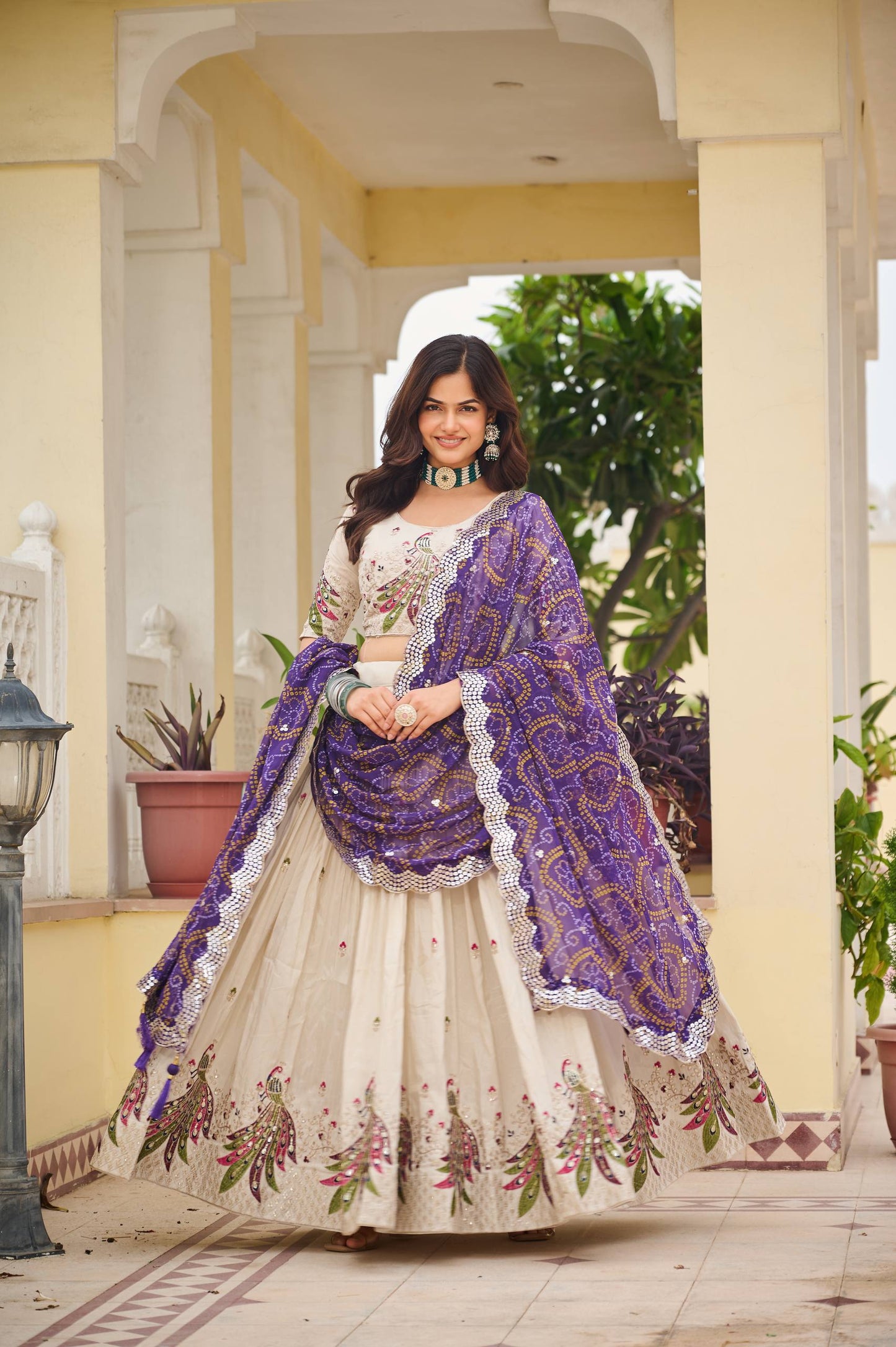 Zakhi Embroidered Lehenga Choli Set with Bandhani Dupatta Magic