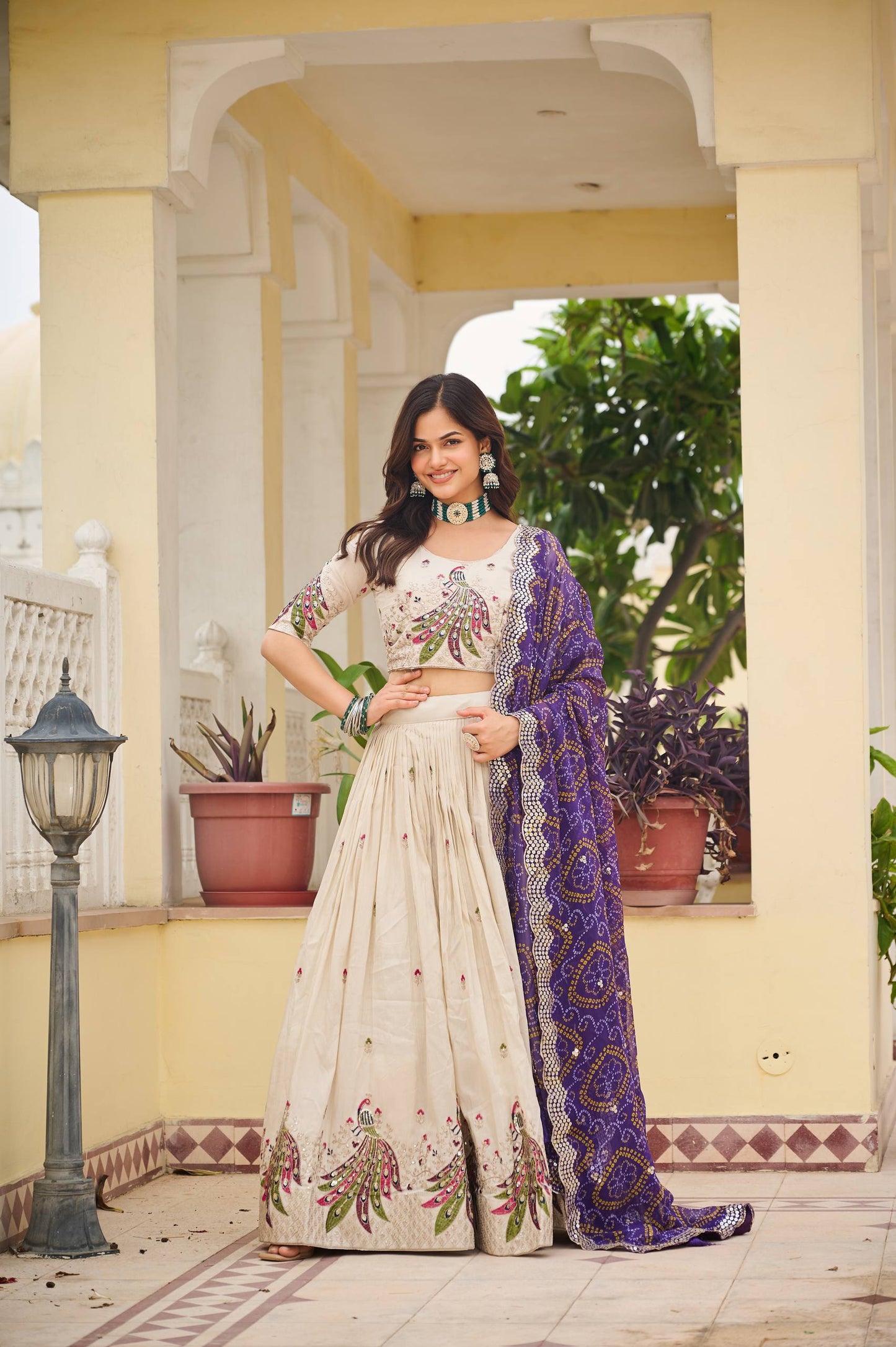 Zakhi Embroidered Lehenga Choli Set with Bandhani Dupatta Magic