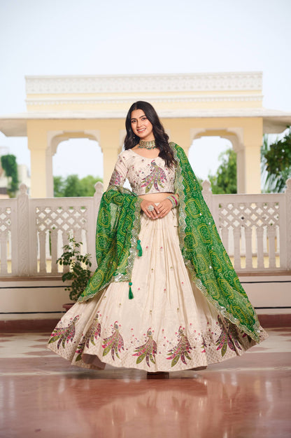 Zakhi Embroidered Lehenga Choli Set with Bandhani Dupatta Magic